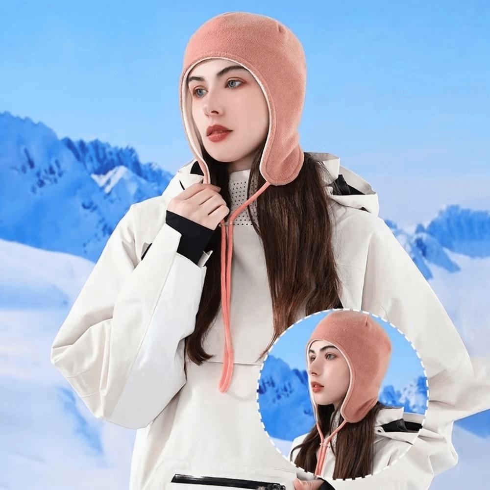 Windproof Ear Flap Hat Drawstring Fleece Hat Soft Ear Protection Cap Skiing