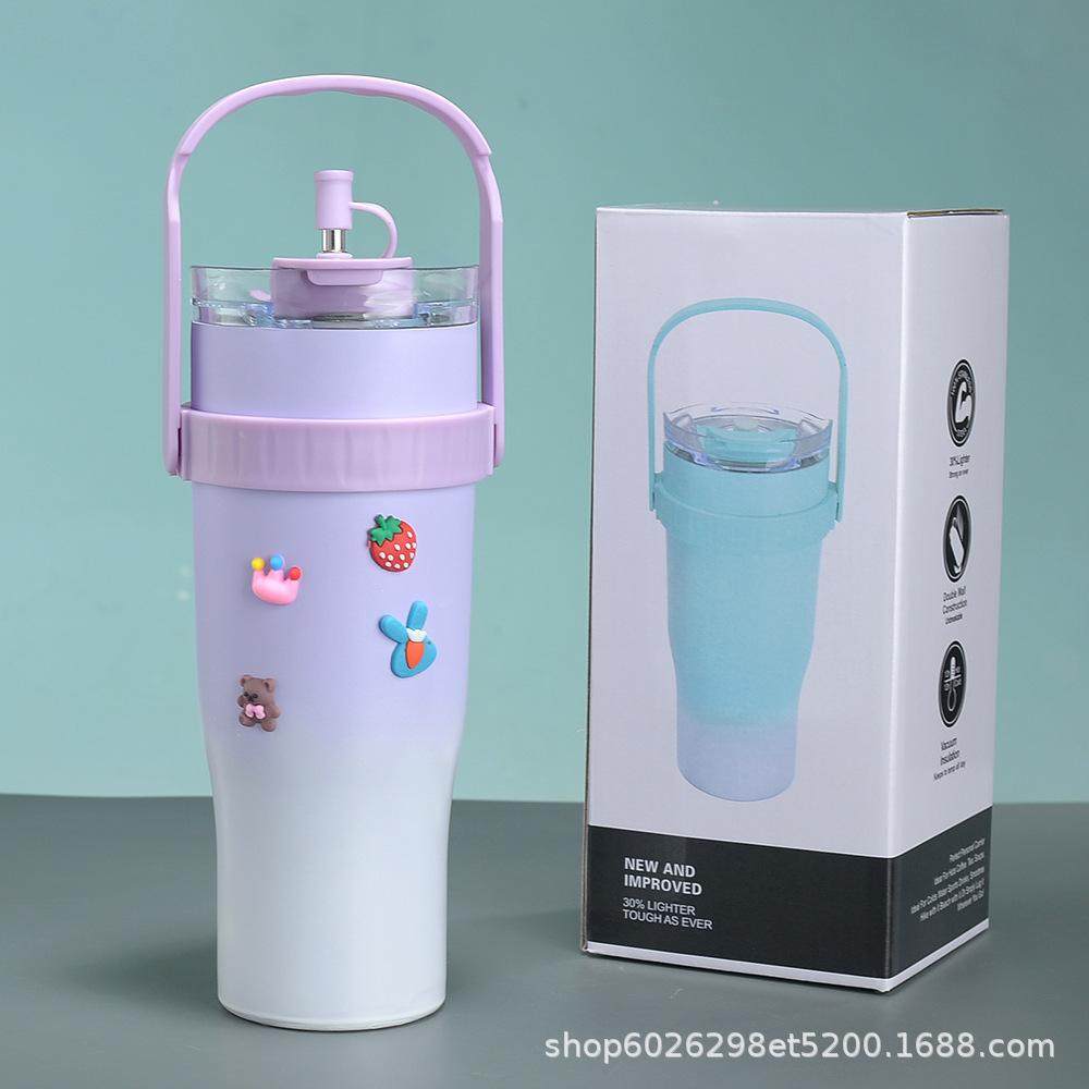 

40oz/1200ml Big Mac Cup Water Large Capacity Portable Straw Cup 304 Stainless Steel Water Cup 1200ml фіолетовий