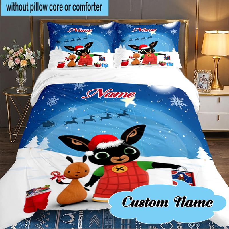 Juego de Ropa de Cama Personalizado Amigos Conejito Bing Aventura 3 Piezas, Juego de Cama Incluyendo 1 Funda Nórdica y 2 Fundas de Almohada para Dormitorio, Regalo para Dormitorio