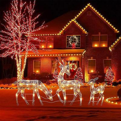 1set Iron Art Lighted Christmas Reindeer Outdoor Standing Elk Ornament With LED Light Glowing Glitter Reindeer for Yard