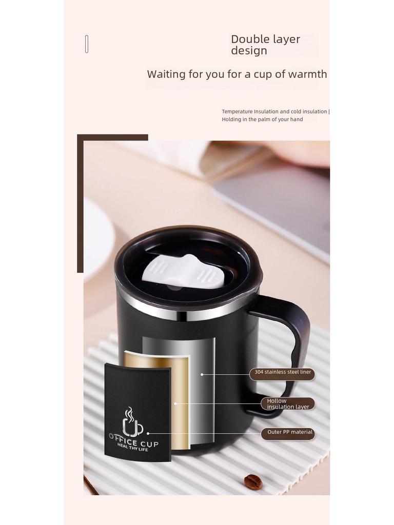 Stainless Steel Double-Layer Coffee Mug with Lid and Handle - Colorful and Portable Travel Mug