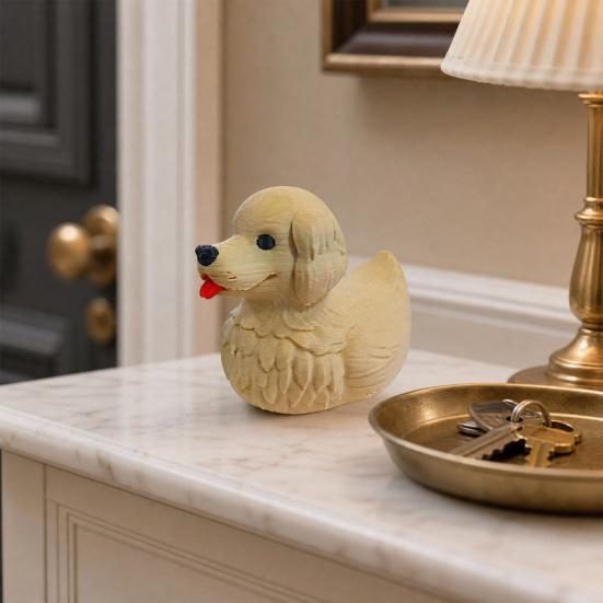 Puppy Duck Figurine, 3D Printed Retriever Pup Duck Ornament, Cute Dog Statue Home Decor, Gift for Dog Lovers