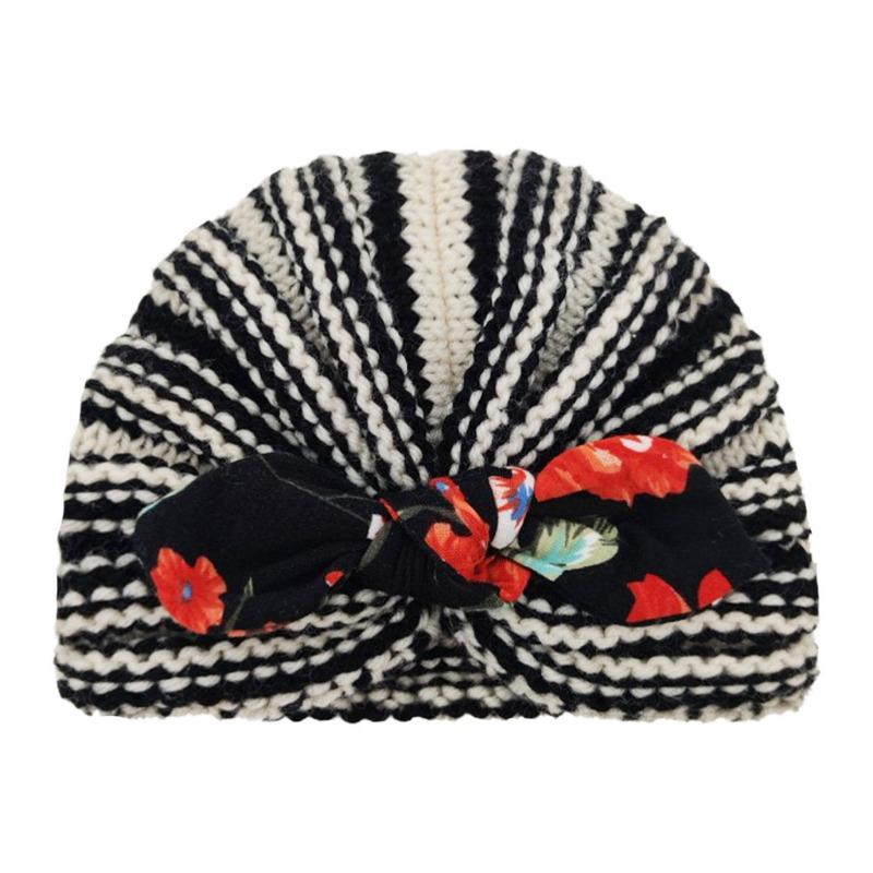 New striped wool hat printed rabbit ears baby children's thermal insulation versatile thermal insulation