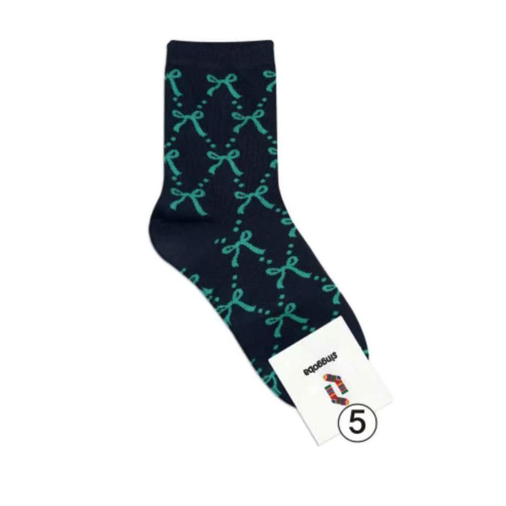 

Корейские осенние 2024 милые хлопковые носки до середины икры в балетном стиле с бантиком темно-серого