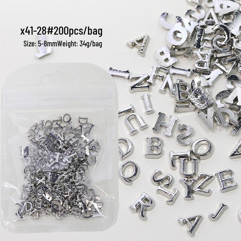 200pcs Mixed Silver English Letter Charms Metal Alloy 3D Nail Art DIY Decoration