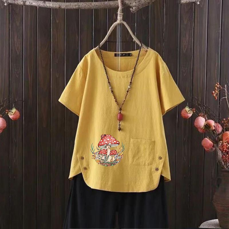 Women's Summer Bestseller, Stylish Daily Free Graphic Tee, Vintage Linen Crew Neck Shirt, Short-sleeved Shirt, Top S-4xl
