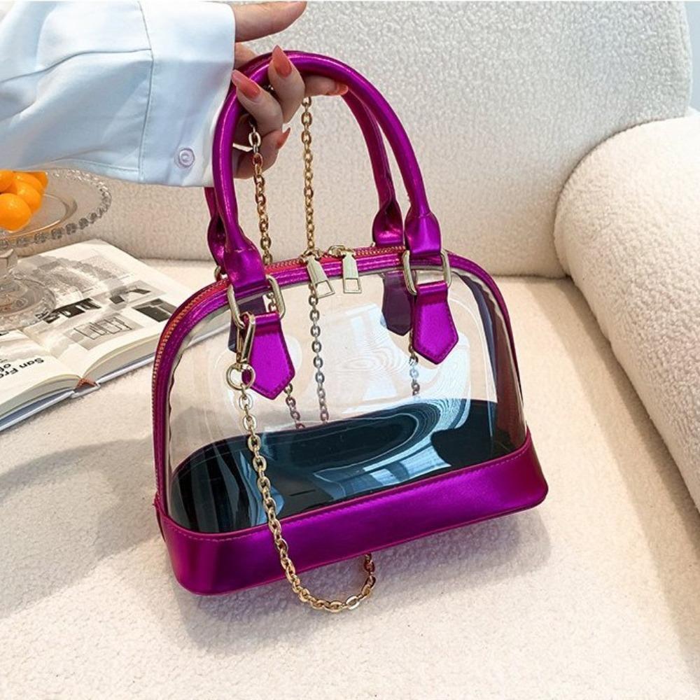 Elegant PU Leather Handbag Shell Shape Casual Messenger Purse Transparent Jelly Handbag  Girls