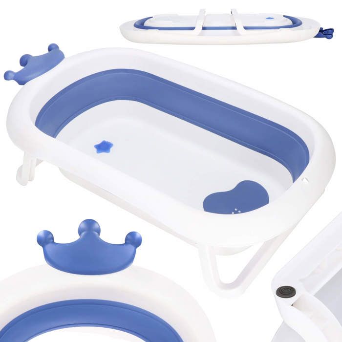 Springos ® Baignoire pliante pour bébé avec indicateur de température 40 L, blanc et bleu marine