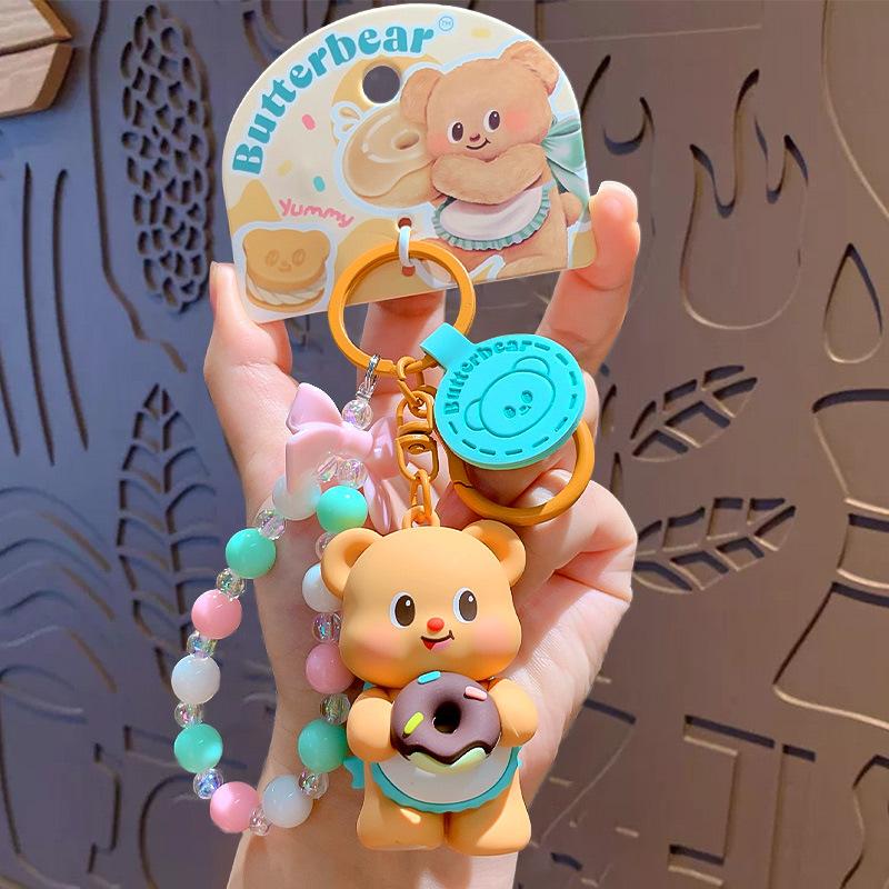 Cartoon Butter Bear Beaded Bracelet Keychain Bag Pendant Couple Car Key Chain Backpack Pendant