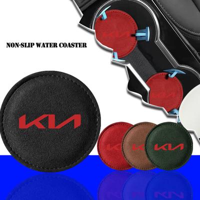 Auto-Getränkehalter-Pad PU-Leder-Schlitz Rutschfeste Untersetzer-Matte für Sauer CUB CEED Cerato Forte K8 K900 Optima Picanto RIO VG Ray EV Venga