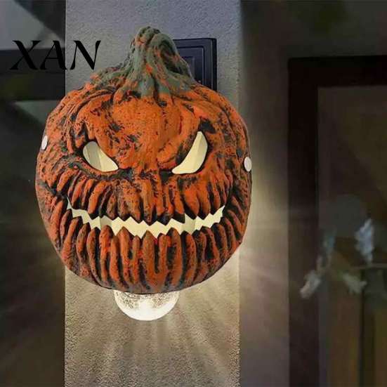 Creepy Pumpkin Mask for Cosplay Halloween Head Light Cover Mask, 3D Scary Face Lamp Costume Headpiece Shade Porch Garage, Wearable Accessory,