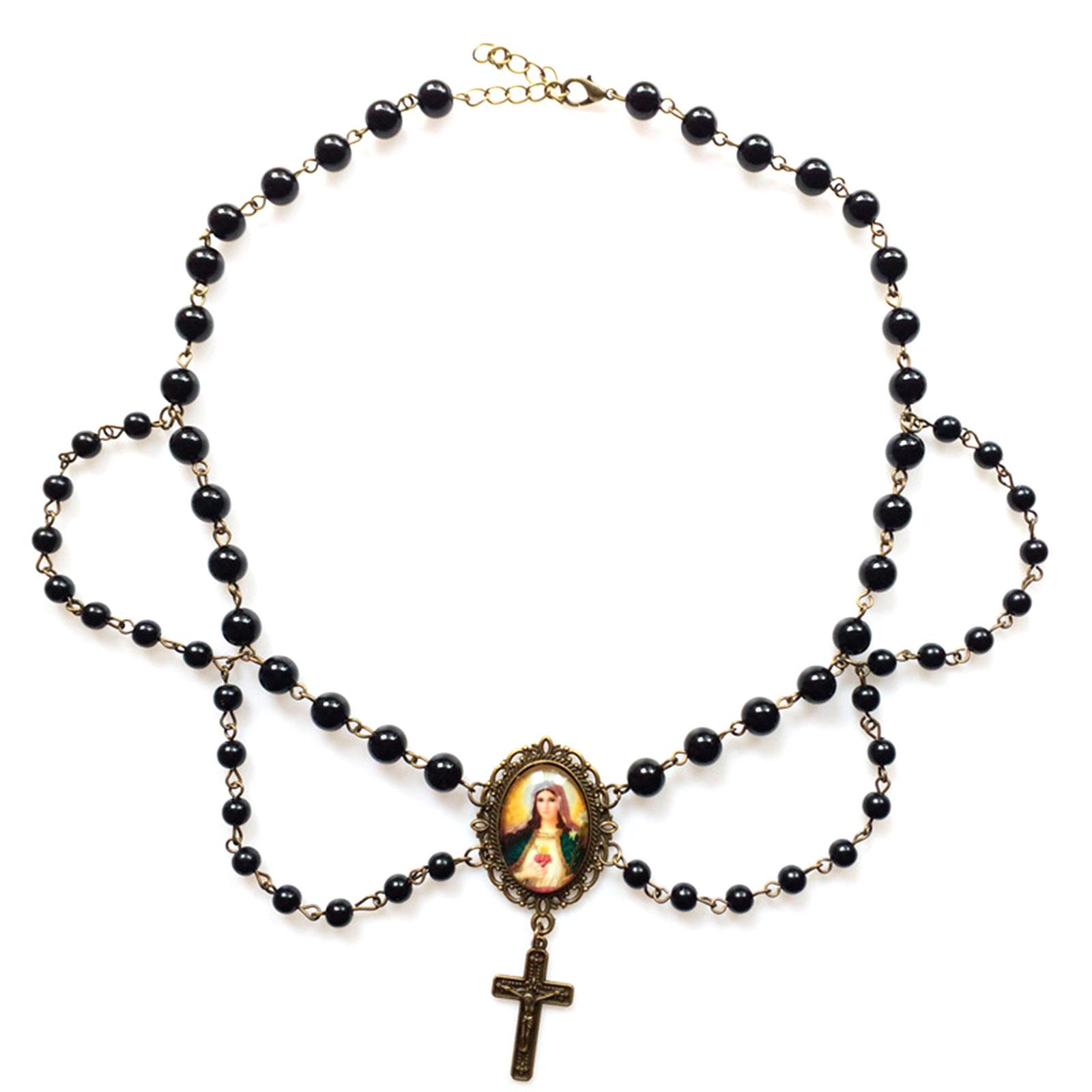 Crystal Beads Rosary Catholic Necklace Miraculous Medal & Crucifix Pendant Catholic Necklace Chain for Women Girl Teen 1