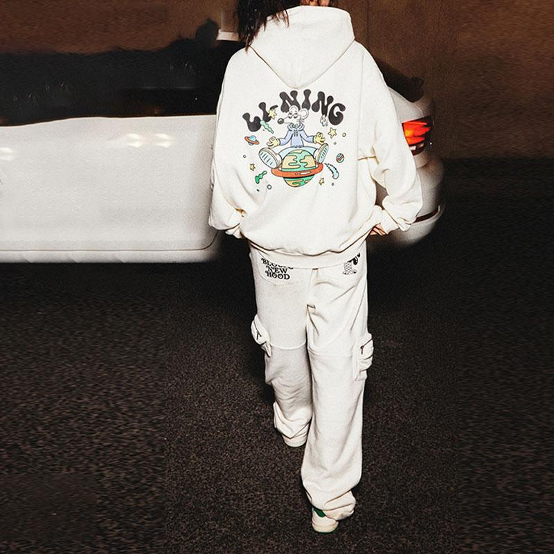 Li Ning Steven Harrington Collaboration Solid Color Straight Leg Multi Pocket Knit Sports Pants Men Pants Off-White AKLTC63-1