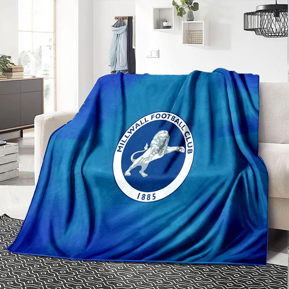 Millwall Fc Crest Design Flannel Blanket, Soft Polyester, Modern Design, All-Season for Camping, Travel, Gifts for holidays or birthdays