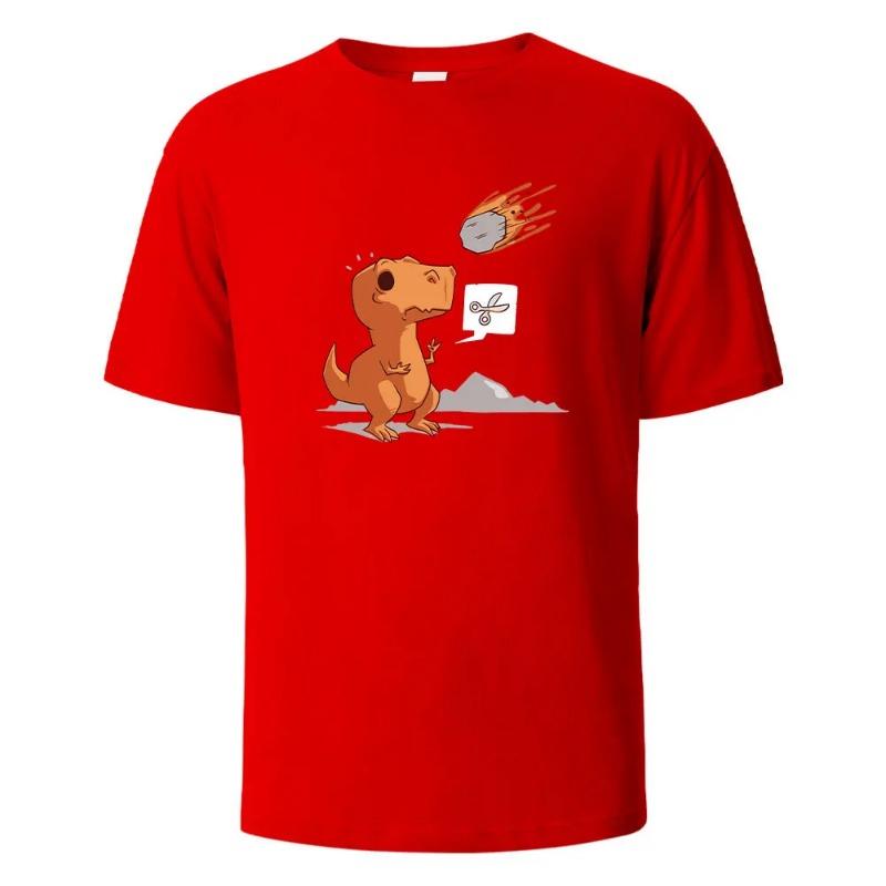 

Футболка уличного стиля с принтом динозавра и метеорита, повседневные топы с короткими рукавами, летние футболки для мужчин, 100% хлопок, футболки больших размеров с круглым вырезом для мужчин S красный