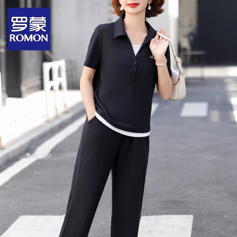 

Romon Women s Summer Polo T-shirt & Wide-leg Pants Casual 2-Piece Set 5XL