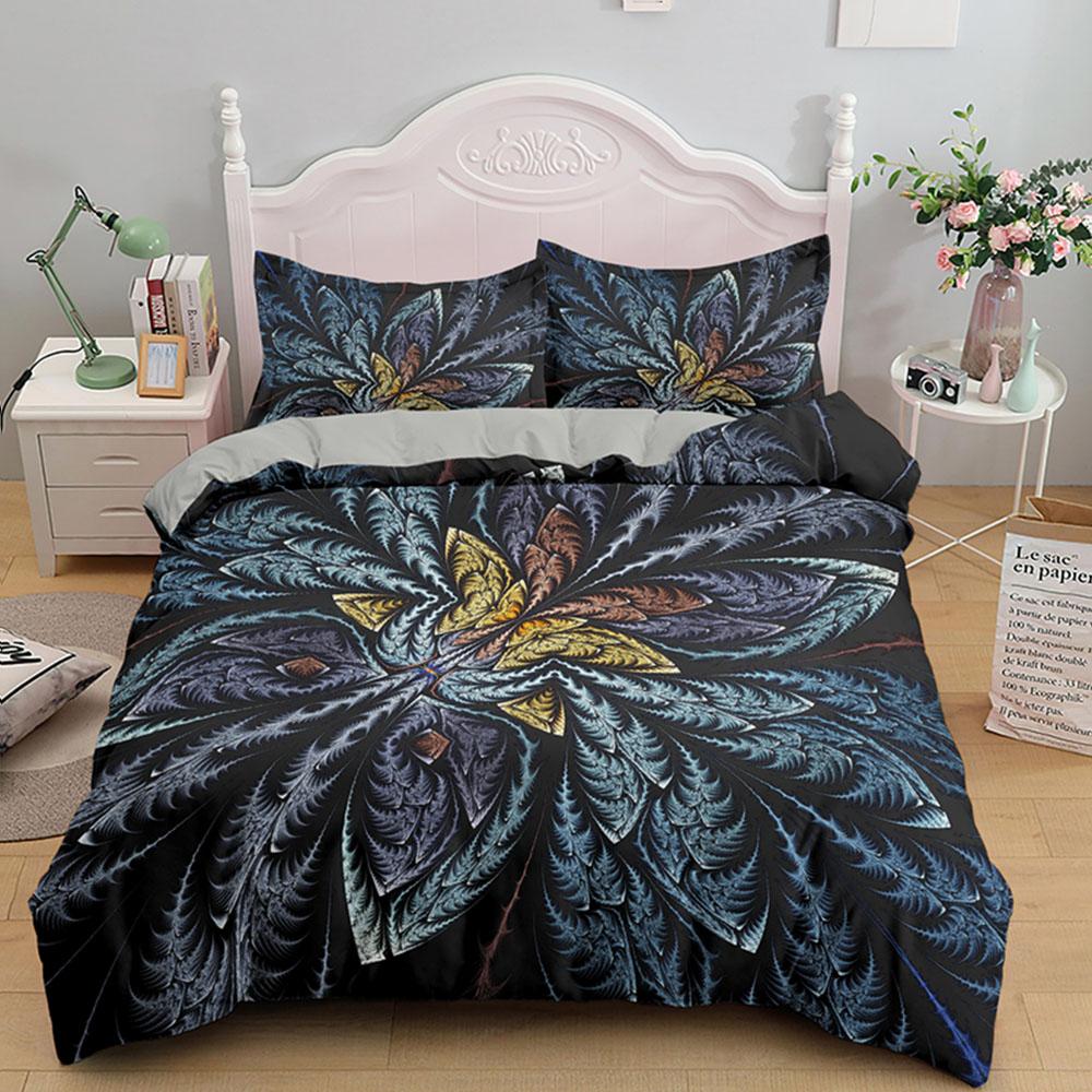 Mandala Duvet Cover Set Blue Flower Abstract Art Pattern Comforter Cover King Queen Size For Teen Adults Bedding Set With Zipper