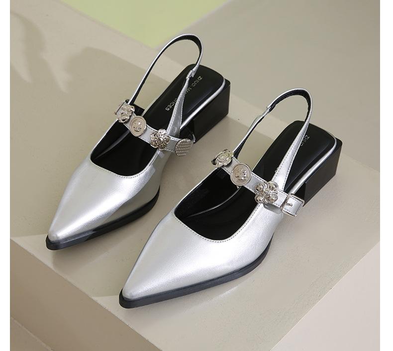 

Босоножки со стразами средней высоты на универсальном остроносом толстом каблуке, модные в сезоне весна-лето 2025, повседневные, с новой пряжкой 40