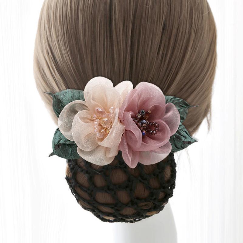 1Pc Flower Hair Clip Women Hair Accessory Durable Silk Gauze Fashion Hair Net Mesh Hairband