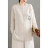 Rain Dew Hemp Embroidered Cotton Linen Long Sleeve Women's Casual Shirt - Chinese Style Artistic Top