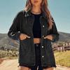 Women's Casual Denim Jacket, Long Sleeve Button Front with Large Patch Pockets
