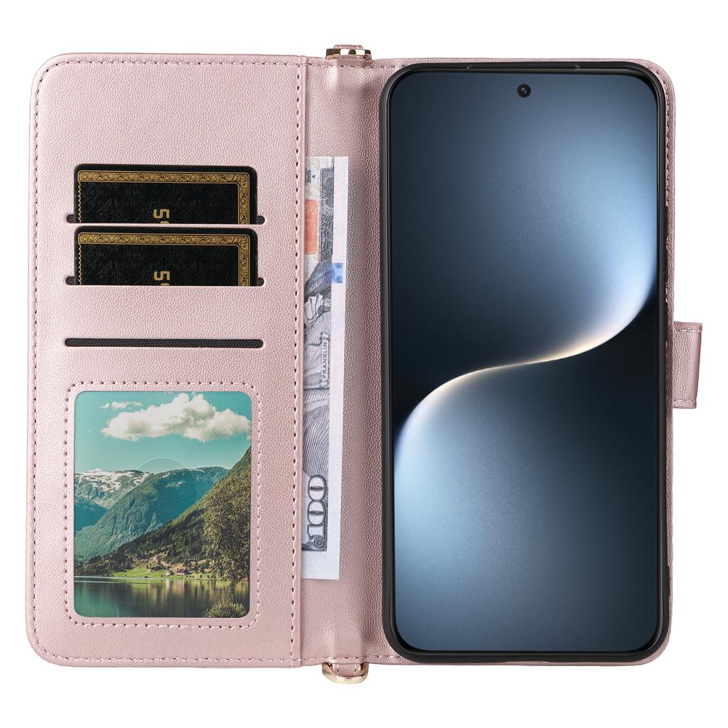 For Honor Magic7 5G Wallet Case with Shoulder/Wrist Strap Leather Phone Cover Stand