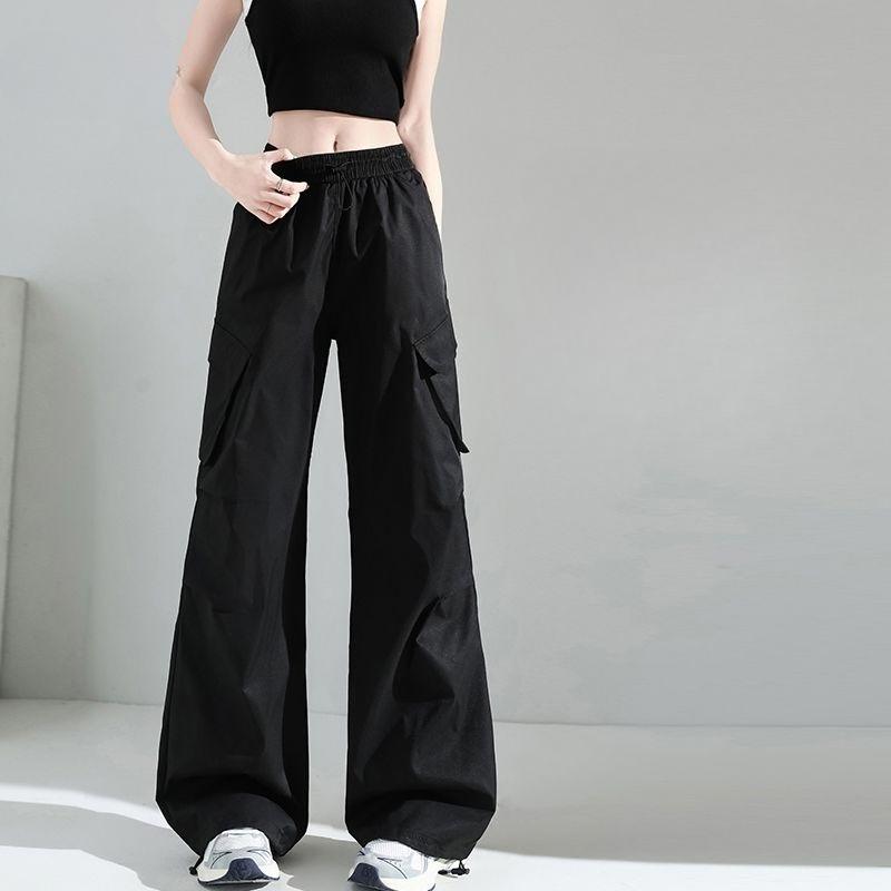Fashionable American Cargo Pants for Women Summer High Waist Slimming Wide Leg Retro Casual Outfit