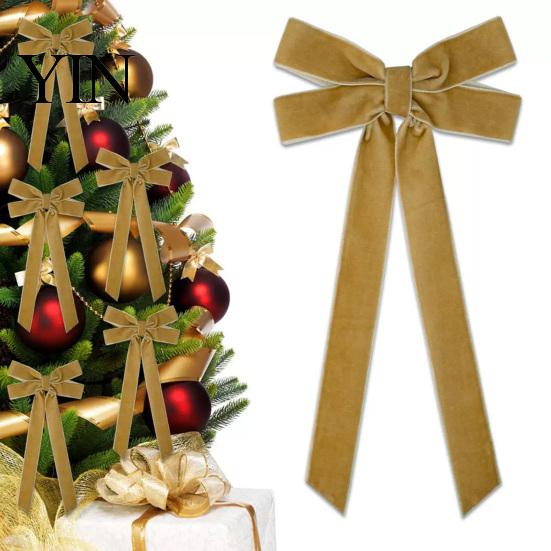 Large Decorative Bows Velvet Ribbon Bow Xmas Pendant, Christmas Tree Flannel Ornament, Elegant Holiday Home Accents Retro Style Hanging Pendant