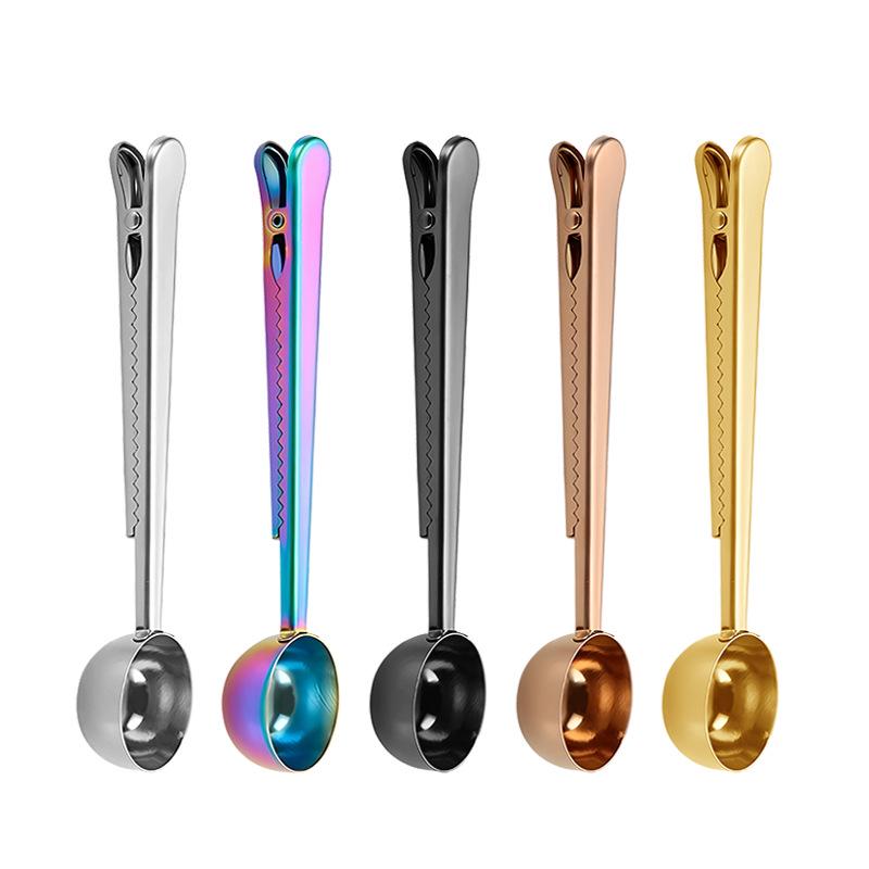 304 Stainless Steel Dual-Function Measuring Spoon and Food Sealing Clip for Coffee and Milk Powder