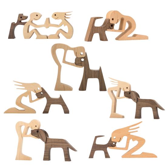 Dog And Human Ornament Rustic Wooden Boy And Dog Decoration Minimalist Puppy