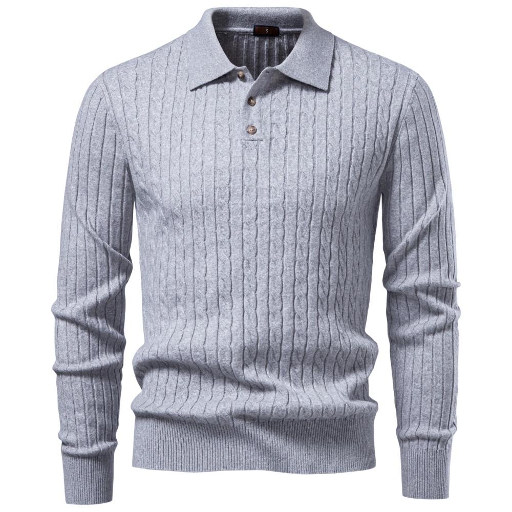 AIOPESON Men’s Knitted Polo Sweater 2026 Autumn Winter Fashion Collared Button Long Sleeves Casual Slim Fit Pullover