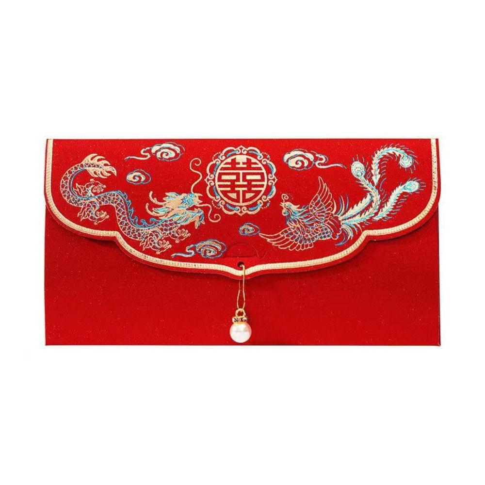 Chinese Style Wedding Red Envelope Dragon Phoenix Design Hongbao Wedding Changing Fee Bag Bronzing Traditional Money Red Pocket