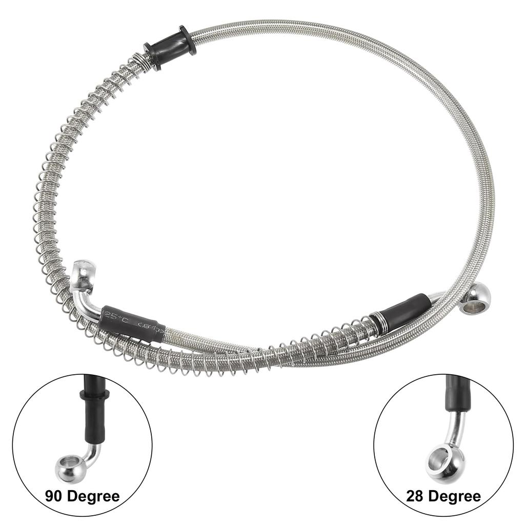 Motoforti Motorcycle Brake/Clutch Hose, Oil Hose, Hydraulic Strengthened, Stainless Steel, 28°+90°, Silver, 80cm