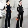 Early Autumn Casual Fashion Short Sleeve Patchwork Set Women's Wide Leg Pants Suit Korean Style Ladies' Ensemble