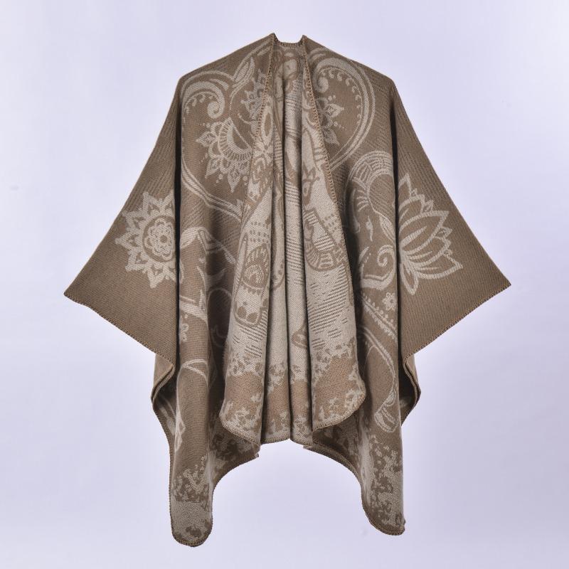 Scarf Shawl New Autumn Winter Ladies Vintage Elephant Lotus Pattern Cloak Shawl Jacket