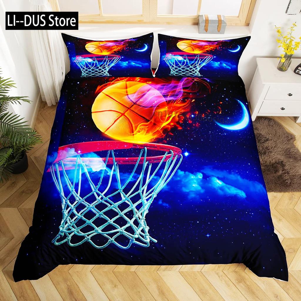 Cool Basketball Bedding Set Neon Gradient Duvet Cover for Kids Teen Boys Girls Comforter Cover Decor Room Quilt Cover 3pcs
