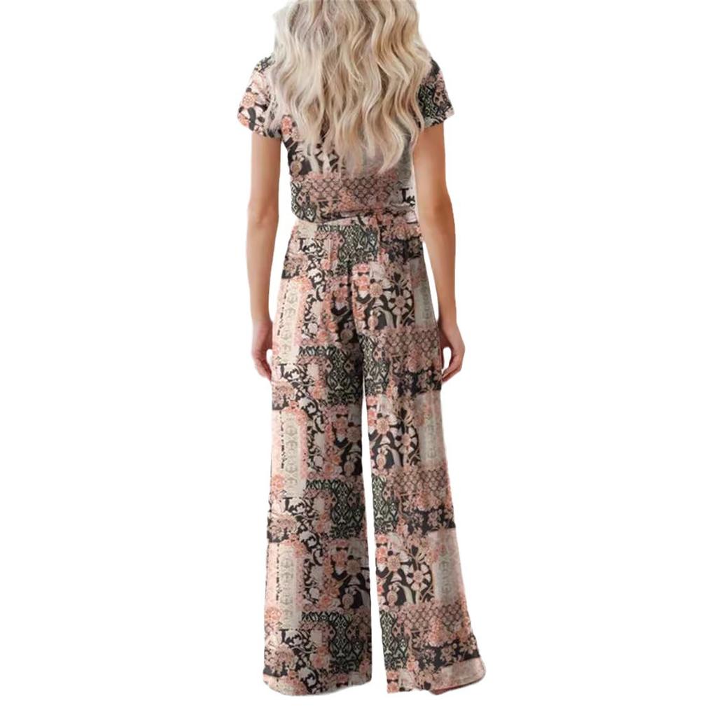 Women's Round Neck Trousers Printed Casual Suit