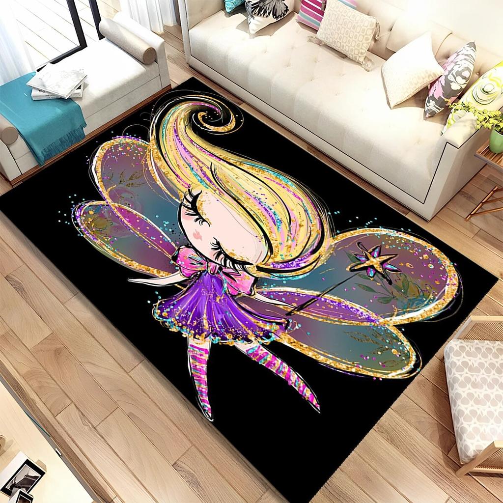 Cute Ballet Girl Ballerina Fairy Cartoon Area Rug,Carpet for Living Room Bedroom Sofa Doormat Decoration, Kid Non-slip Floor Mat