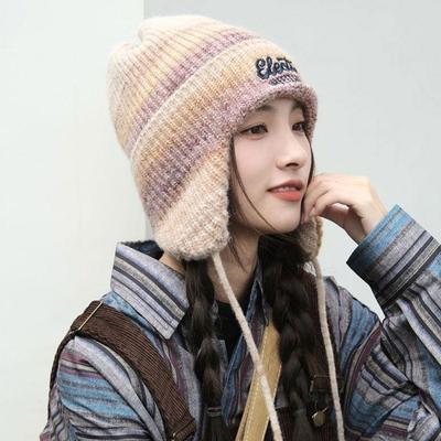 Warm Color Knit Earflap Winter Beanie