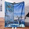 Chair And Table On Wooden Deck Overlooking Ocean - Themed Blanket - Comfortable Flannel Fabric Hypoallergenic Suitable for All Sea