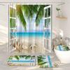 Ocean Beach Shower Curtains And Rugs For Seaside Tropical Landscapes Coconut Trees Cars Hanging Curtains Bath Pad Bathroom Decor
