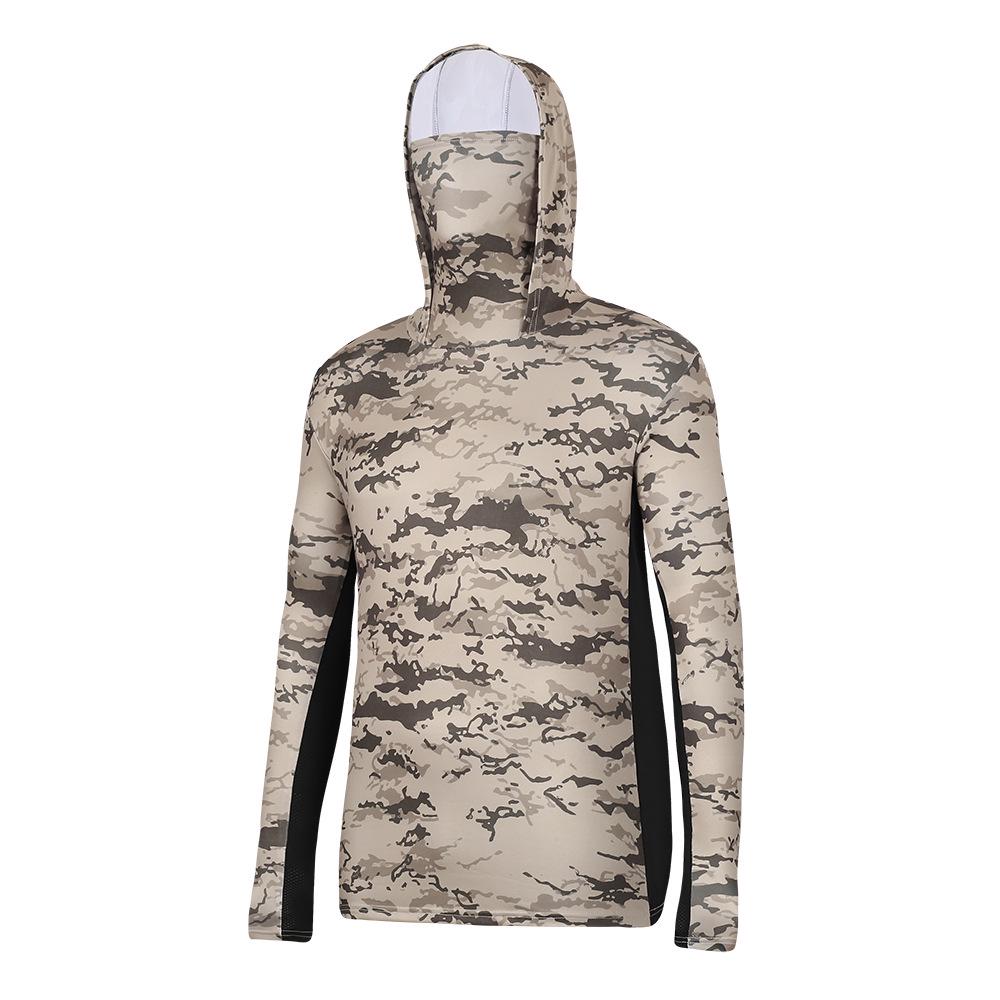 Men's Camouflage Quick-Dry Mesh Fishing Hoodie with Sun Protection Mask