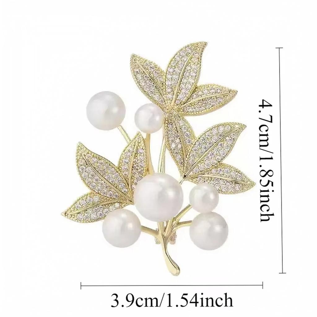 Imitation Pearl Brooch Pin for Women Elegant Leaf Design Suit Lapel Pin Multipurpose Decorative Clothing Accessory