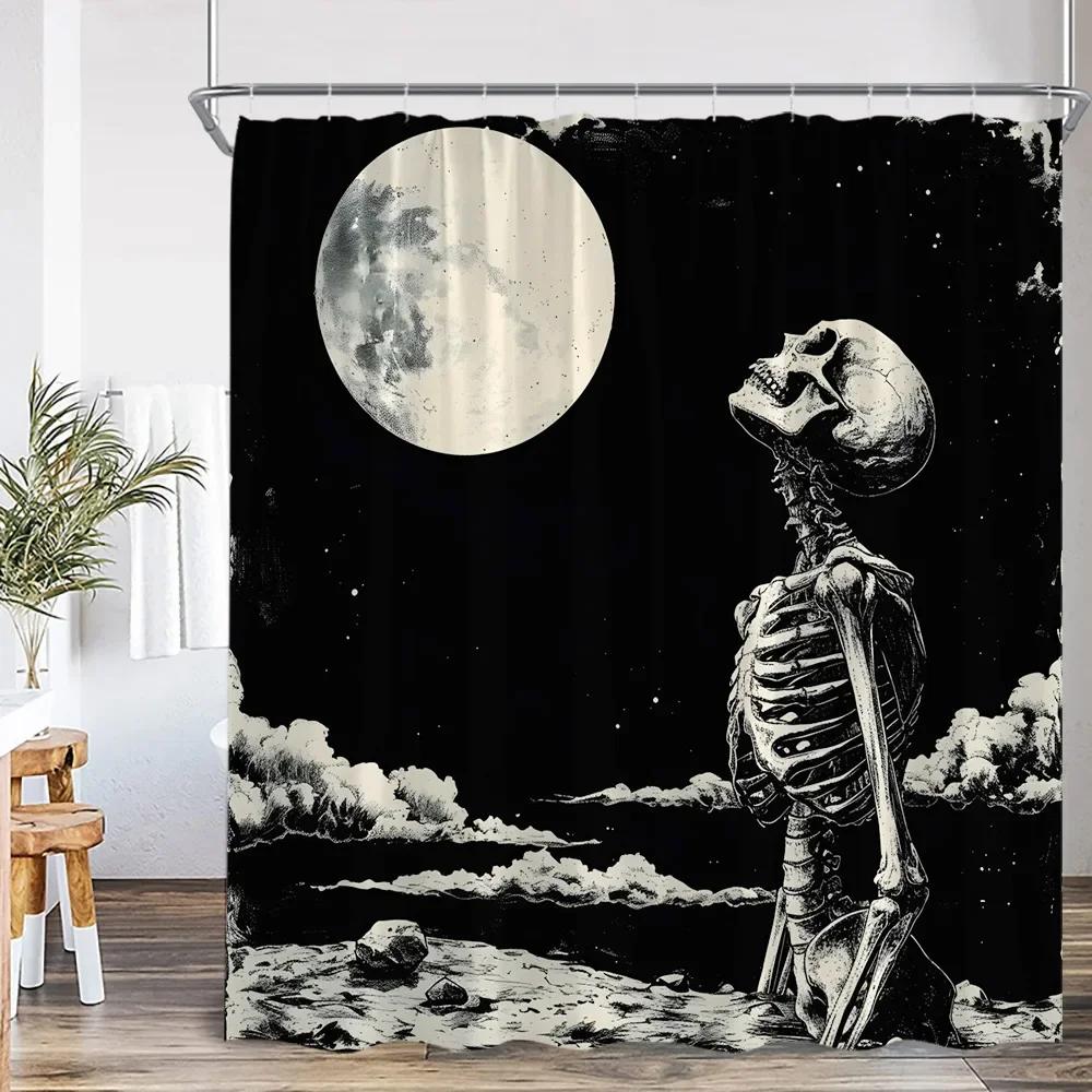 Funny Floral Skull Shower Curtain Bathroom Decoration Happy Halloween Polyester Shower Curtain with Hook