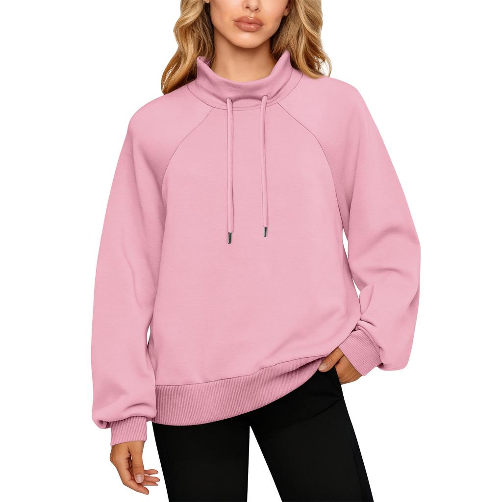Women's Stand Collar Sweatshirt Oversized Turtleneck Drawstring Pullover Long Sleeve Top