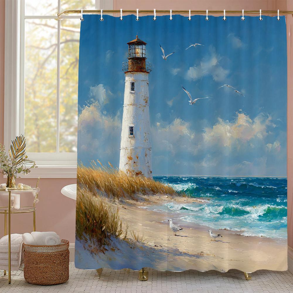Sunny Blue Sky Scenery Shower Curtain, Bathroom Decorative Shower Curtain, Waterproof Shower Curtain With Hooks
