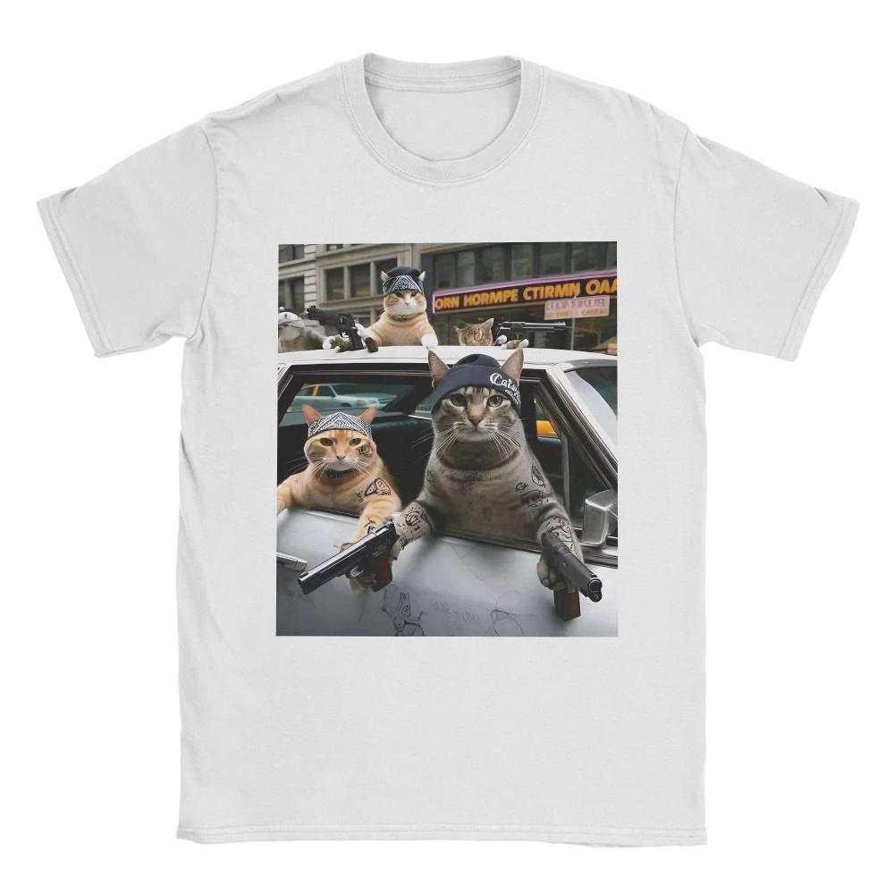 Vintage T-shirt Sommar Rolig Kattgäng Meme Nyhet Herr Dam T-shirt Bomulls T-shirt för Vuxen Estetiskt Tryck Kortärmade Toppar