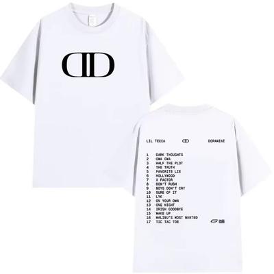 Lil Tecca DOPAMINE Tour Album 2025 Nadruk z Logo Koszulki Męskie Damskie Moda Vintage Oversize Koszulka Codzienne Koszulki Streetwear