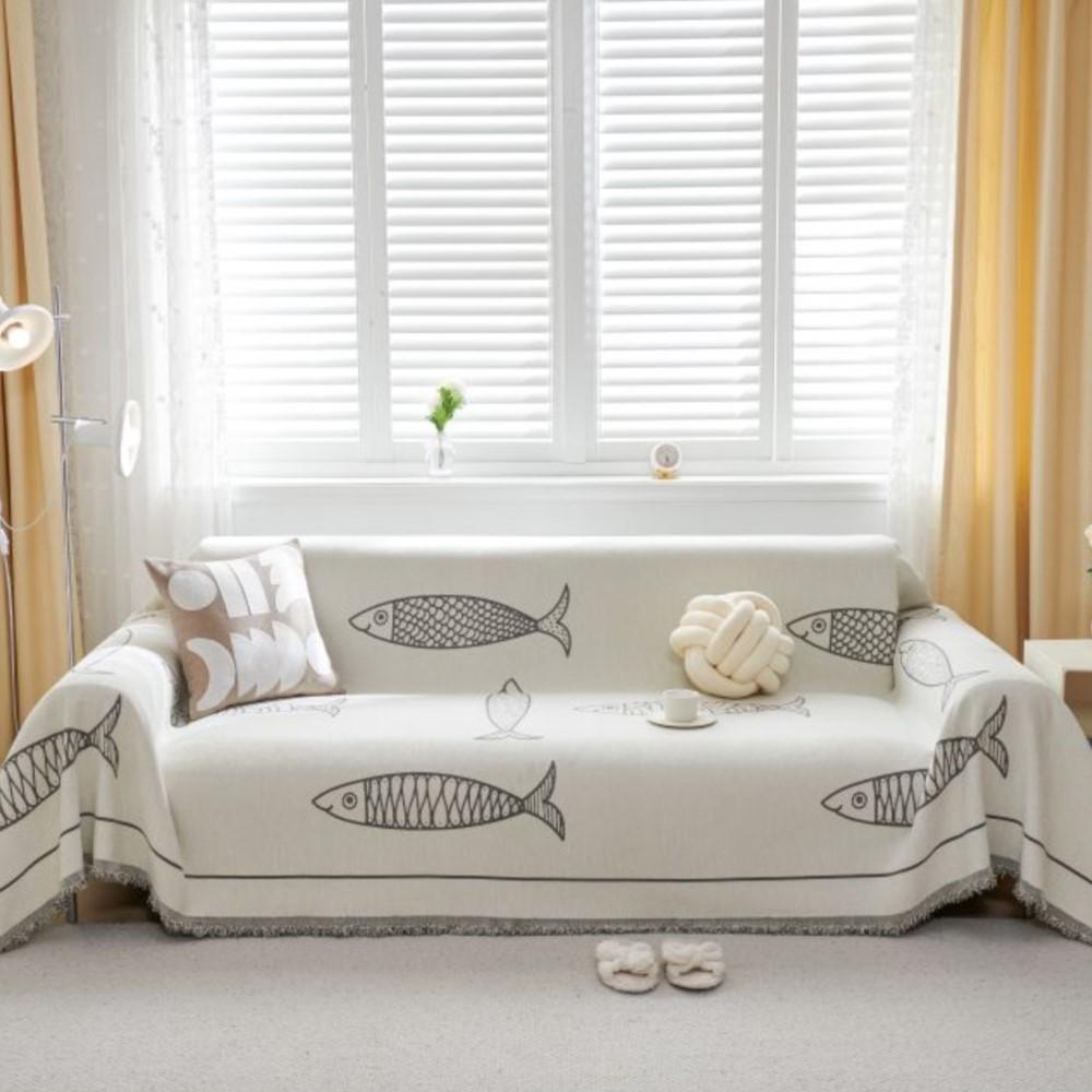 Fish Print Blanket Single Four Season Chenille Sofa Cover Dust Anti-cat Scratch Protection Cover Sofa Leaf Blanket Mat