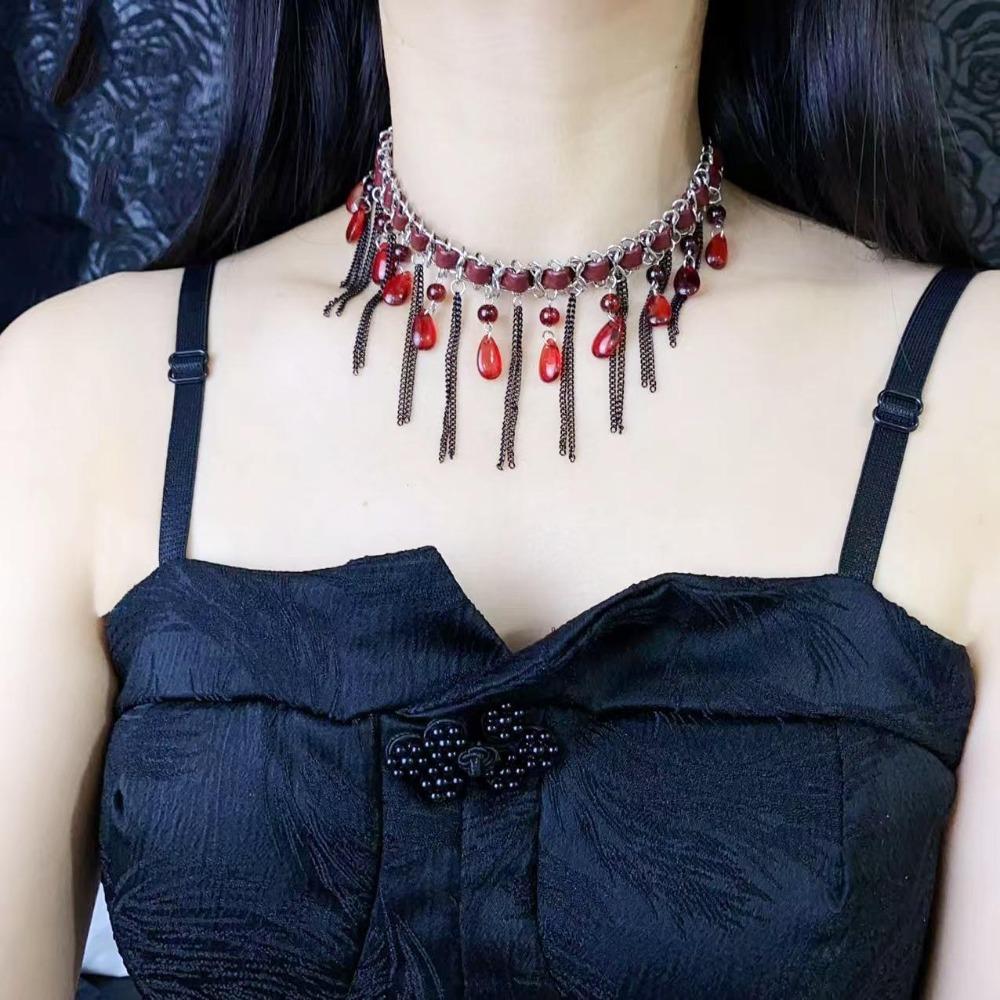 Gothic Beaded Choker Collarbone Chain Clavicle Chain Temperament Tassel Beads Necklace  Gift
